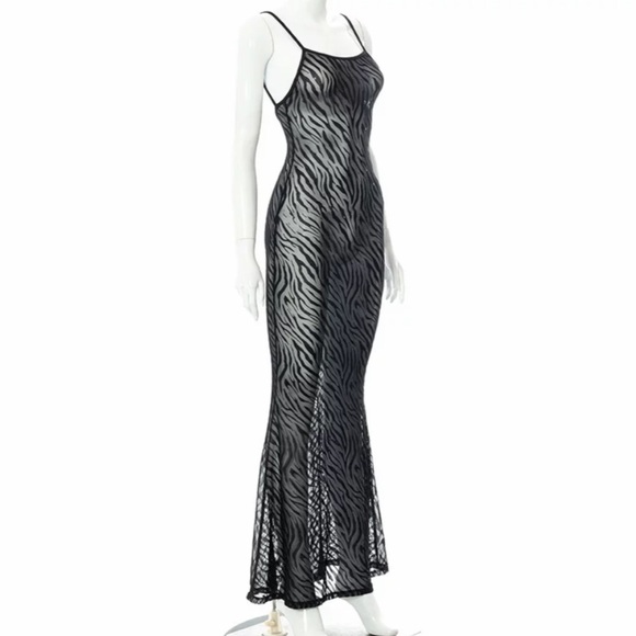 5⭐️ CASA B | Marjorie Sheer Open-Back Velvet Sheath Mermaid Maxi Slip Dress - Picture 5 of 9